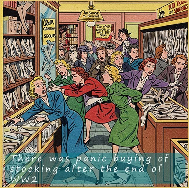 Image to show ladies panic buying nylon stocking during the nylon riots at the end of WW2